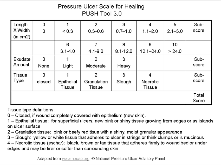 معیار پوش Pressure Ulcer Scale for Healing (PUSH)